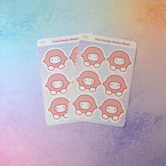 2 Fuwa Emojis Sticker Sheets on pastel rainbow background