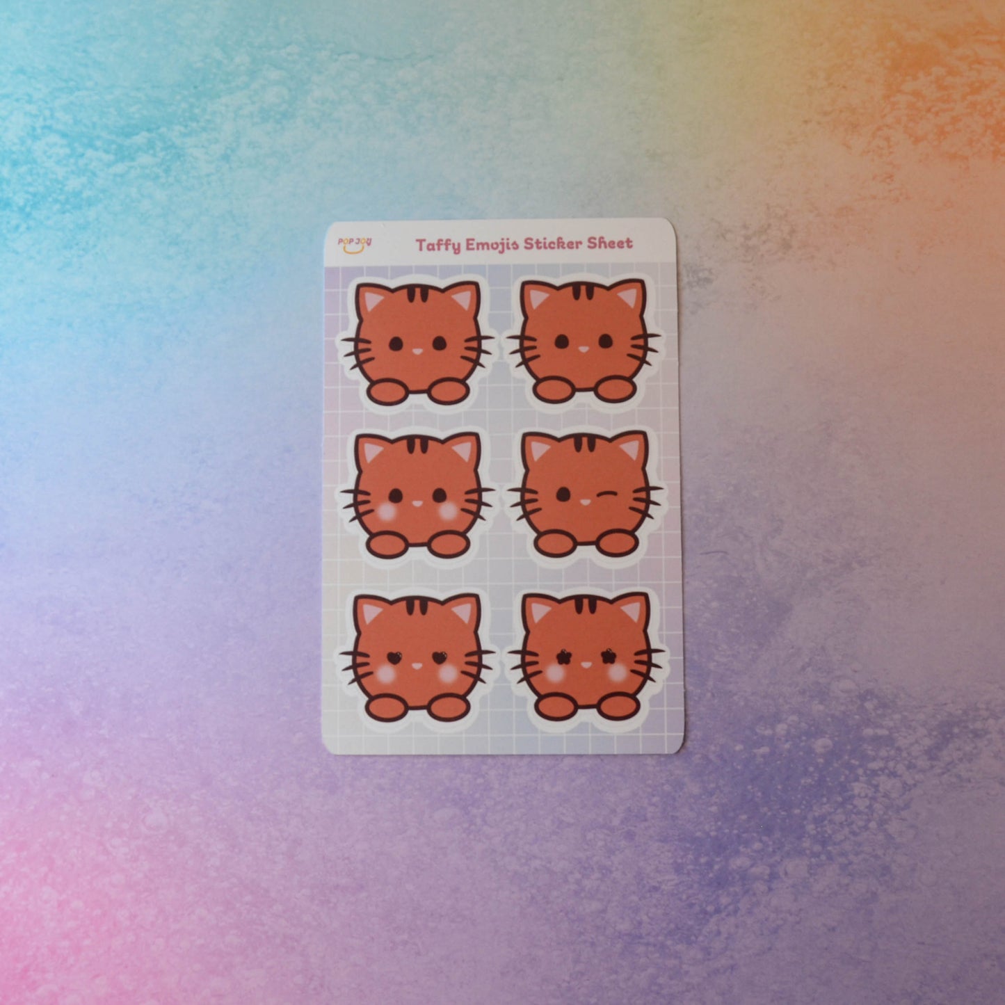 Taffy Emojis Sticker Sheet on pastel rainbow background