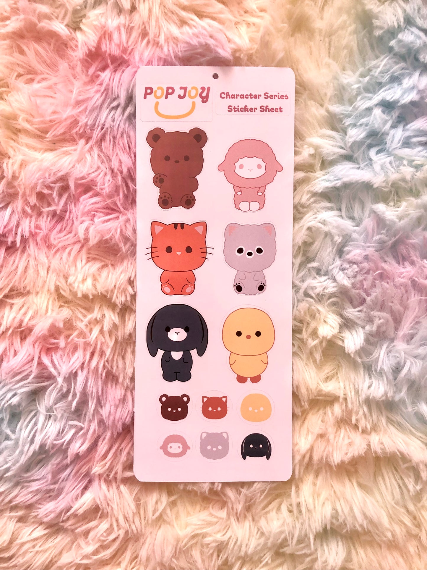 Sticker sheets that has a bear, sheep, cat, pomeranian, bunny, and chick stickers