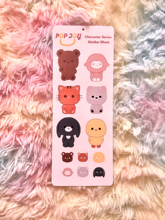 Sticker sheets that has a bear, sheep, cat, pomeranian, bunny, and chick stickers